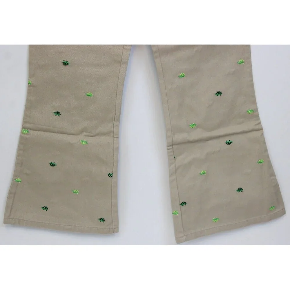 NEW 2006/05 Gymboree Prep Club Khaki Pants sz 7 Spring Turtle Ruffle Belt Embroi